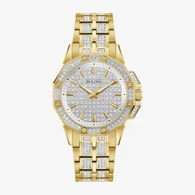 Bulova Crystal Octava Mens Crystal Accent Gold Tone Stainless Steel Bracelet Watch 98l302