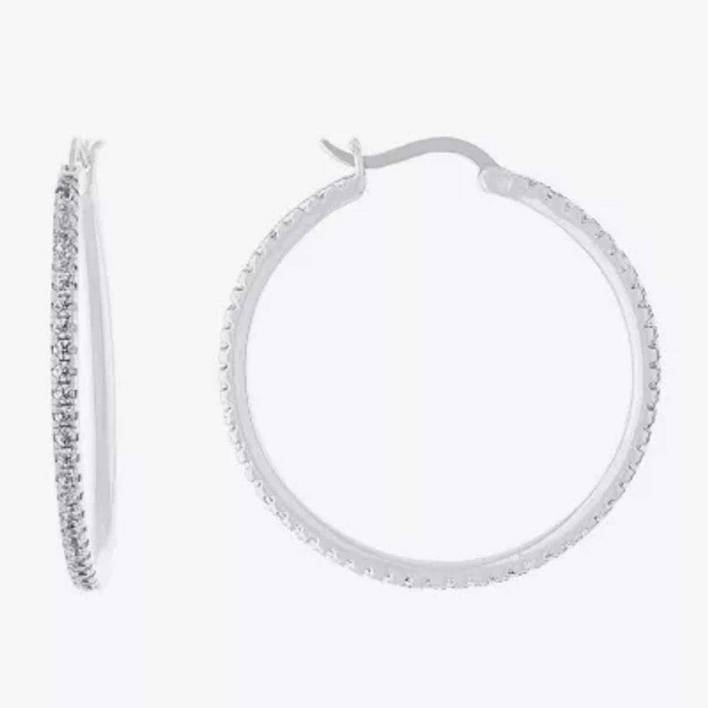 Sparkle Allure Cubic Zirconia Pure Silver Over Brass 36mm Hoop Earrings