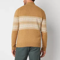 St. John's Bay Fairisle Quarter Zip Mens Mock Neck Long Sleeve Pullover Sweater