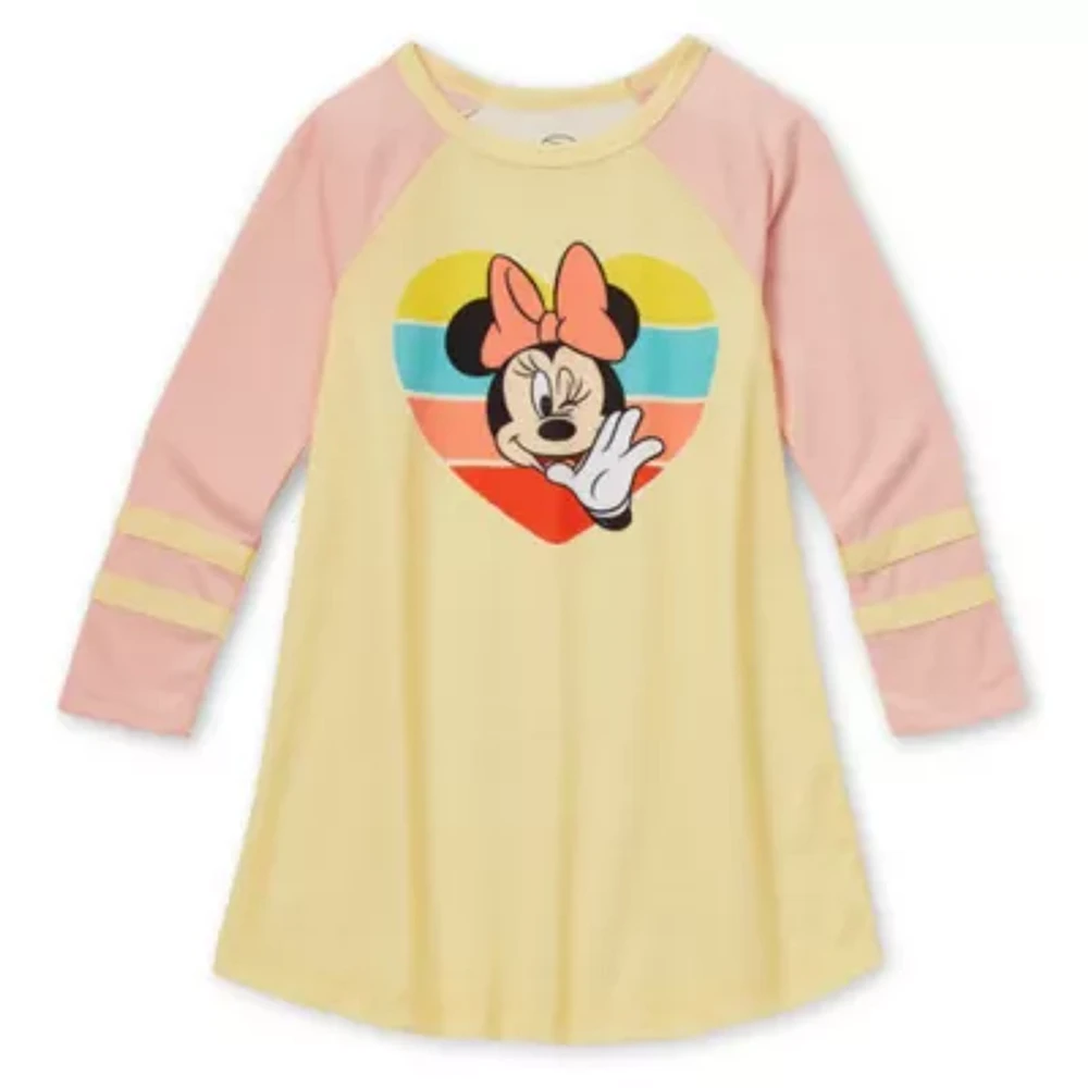 Disney Collection Little & Big Girls Long Sleeve Mickey and Friends Minnie Mouse Crew Neck Nightshirt