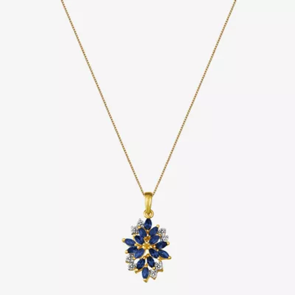 Blue and White Lab-Created Sapphire 14K Yellow Gold Over Sterling Silver Pendant Necklace