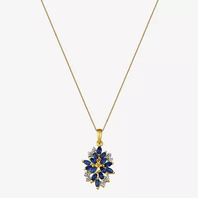 Blue and White Lab-Created Sapphire 14K Yellow Gold Over Sterling Silver Pendant Necklace