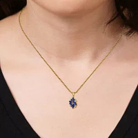 Blue and White Lab-Created Sapphire 14K Yellow Gold Over Sterling Silver Pendant Necklace