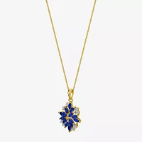 Blue and White Lab-Created Sapphire 14K Yellow Gold Over Sterling Silver Pendant Necklace