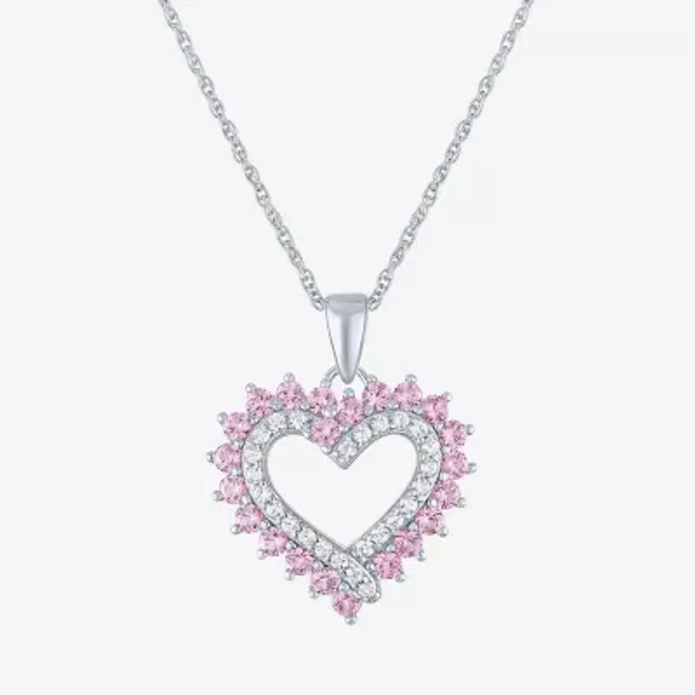 Womens Lab Created Pink Sapphire Sterling Silver Round 18 Inch Pendant Necklace