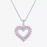 Womens Lab Created Pink Sapphire Sterling Silver Round Pendant Necklace