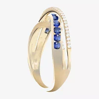 Lab Created Blue Sapphire 14K Gold Over Silver Crossover Side Stone Band