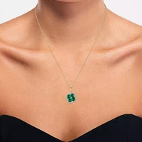 Womens Lab Created Green Emerald 14K Gold Over Silver Clover Pendant Necklace