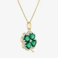 Womens Lab Created Green Emerald 14K Gold Over Silver Clover Pendant Necklace