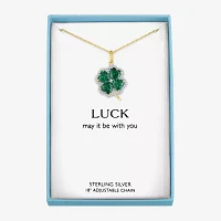 Womens Lab Created Green Emerald 14K Gold Over Silver Clover Pendant Necklace