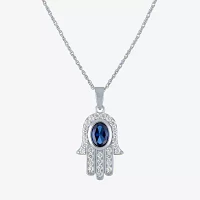 Womens Lab Created Blue Sapphire Sterling Silver Hamsa Pendant Necklace