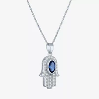 Womens Lab Created Blue Sapphire Sterling Silver Hamsa Pendant Necklace