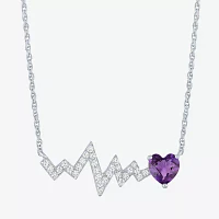 Heartbeat Womens Lab Created Purple Amethyst Sterling Silver Heart Pendant Necklace