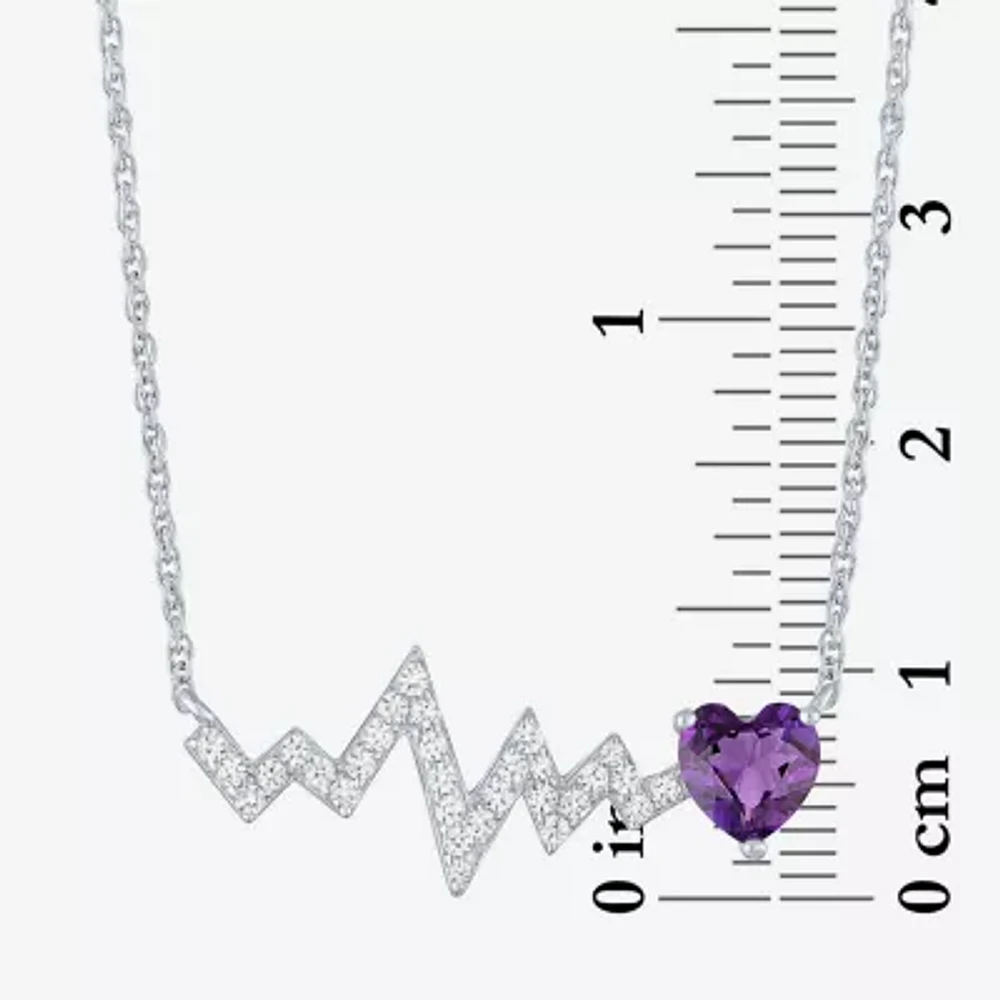 Heartbeat Womens Lab Created Purple Amethyst Sterling Silver Heart Pendant Necklace