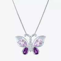 Womens Genuine Purple Amethyst Sterling Silver Butterfly Pendant Necklace