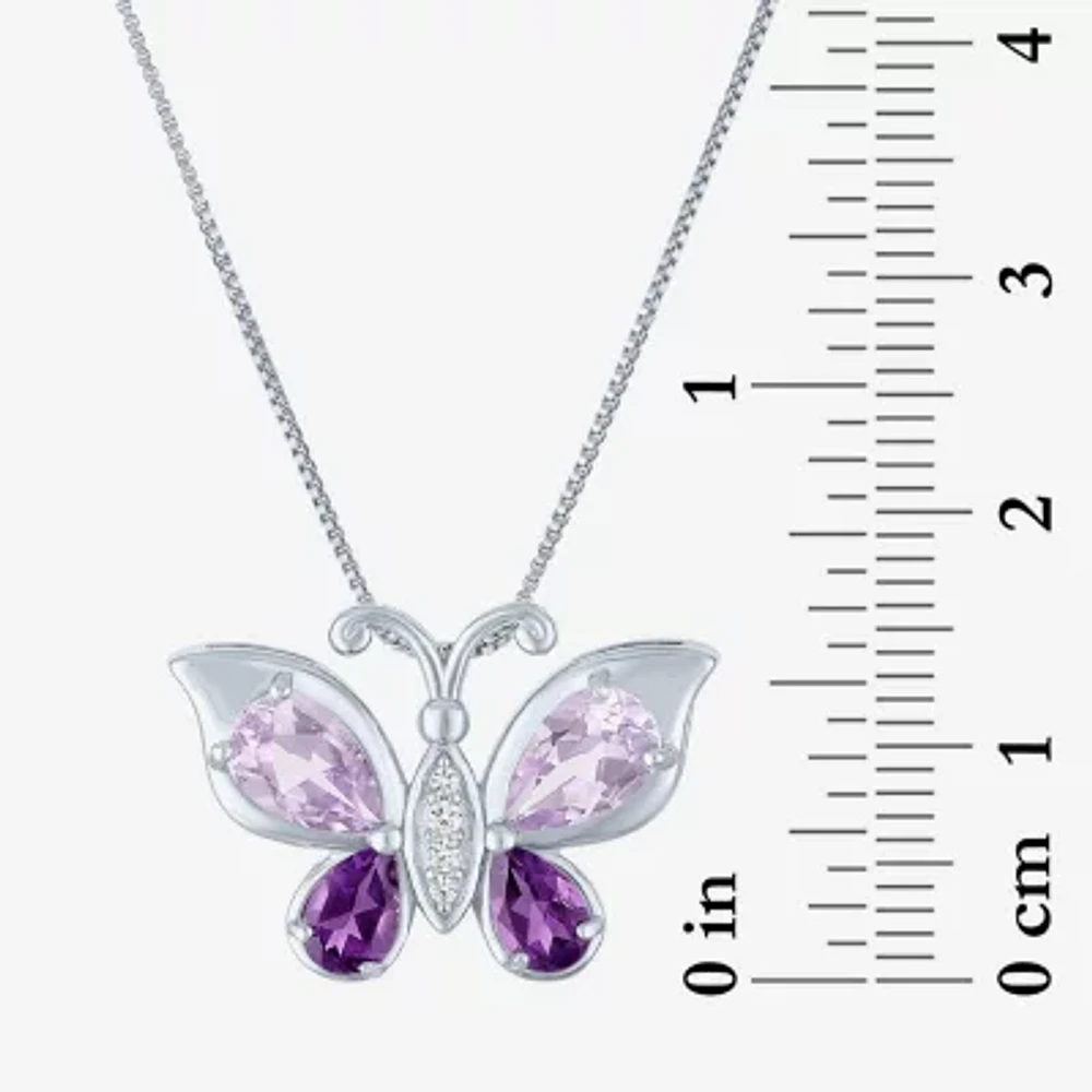 Womens Genuine Purple Amethyst Sterling Silver Butterfly Pendant Necklace