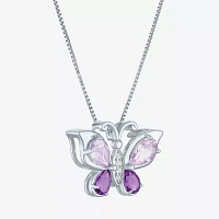 Womens Genuine Purple Amethyst Sterling Silver Butterfly Pendant Necklace