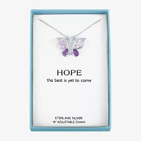 Womens Genuine Purple Amethyst Sterling Silver Butterfly Pendant Necklace