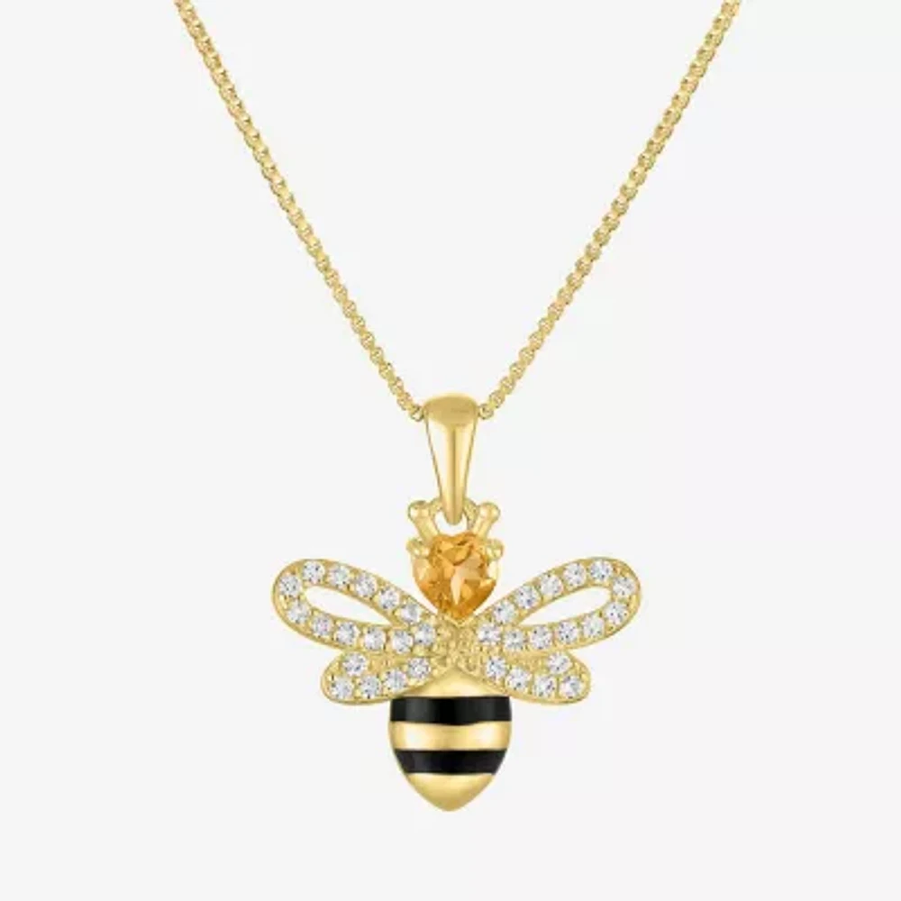 Bumble Bee Womens Genuine Yellow Citrine 14K Gold Over Silver Pendant Necklace