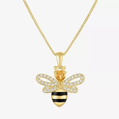 Bumble Bee Womens Genuine Yellow Citrine 14K Gold Over Silver Pendant Necklace
