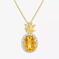 Womens Lab Created Yellow Citrine 14K Gold Over Silver Pendant Necklace