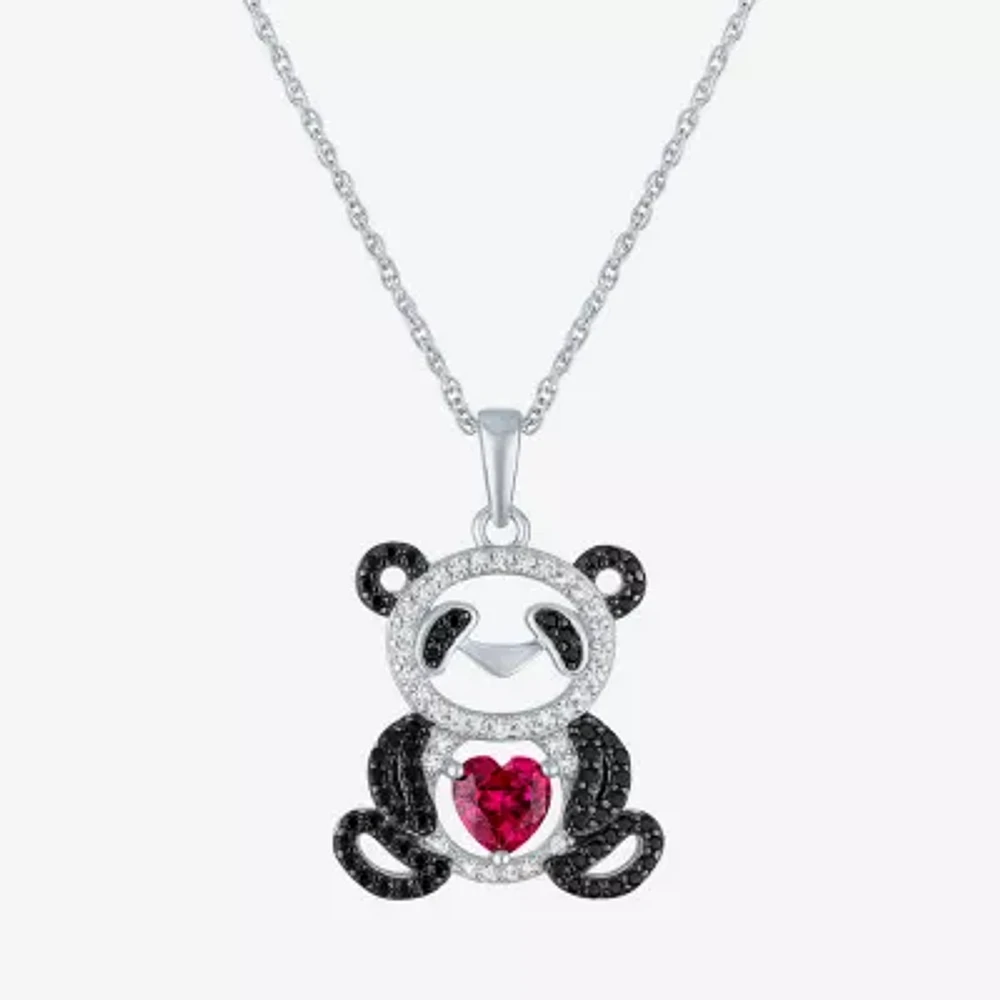 Panda Womens Lab Created Red Ruby Sterling Silver Animal Heart 16 Inch Pendant Necklace