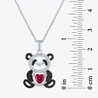 Panda Womens Lab Created Red Ruby Sterling Silver Animal Heart 16 Inch Pendant Necklace