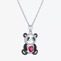 Panda Womens Lab Created Red Ruby Sterling Silver Animal Heart 16 Inch Pendant Necklace