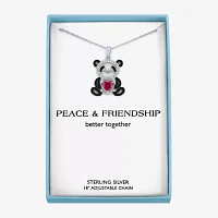 Panda Womens Lab Created Red Ruby Sterling Silver Animal Heart 16 Inch Pendant Necklace