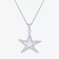 Womens Lab Created White Opal Sterling Silver Star Pendant Necklace