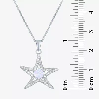 Womens Lab Created White Opal Sterling Silver Star Pendant Necklace