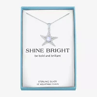 Womens Lab Created White Opal Sterling Silver Star Pendant Necklace