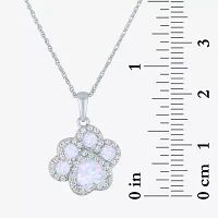 Paw Print Womens Lab Created White Opal Sterling Silver Pendant Necklace