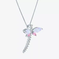 Womens Lab Created White Opal Sterling Silver Dragonfly Pendant Necklace