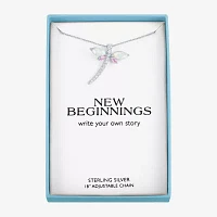 Womens Lab Created White Opal Sterling Silver Dragonfly Pendant Necklace