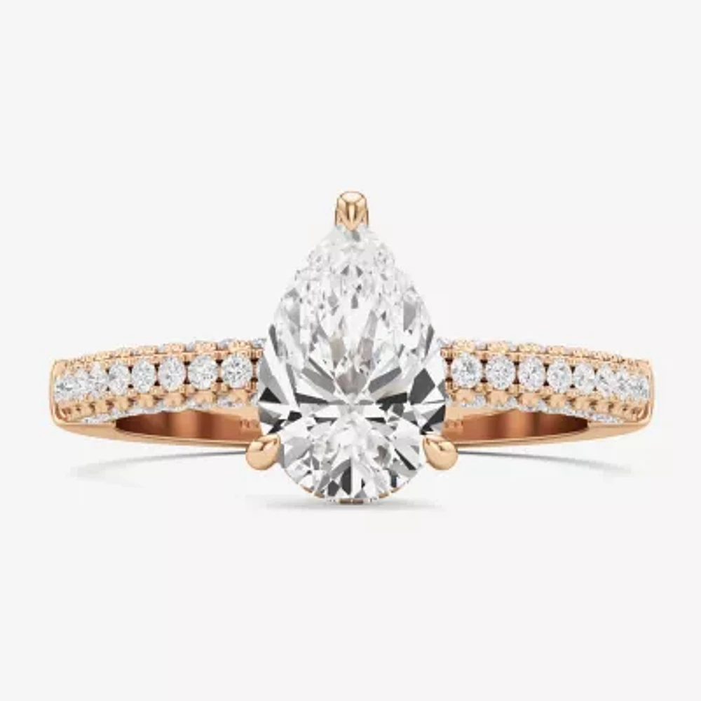 (F / Si2) Womens 2 CT. Lab Grown White Diamond 10K Gold Pear Side Stone Engagement Ring
