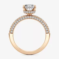 (F / Si2) Womens 2 CT. T.W. Lab Grown White Diamond 10K Rose Gold Oval Side Stone Engagement Ring