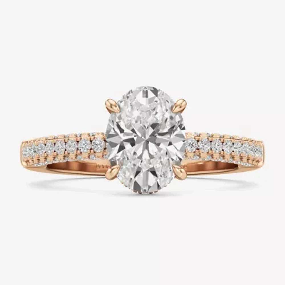 (F / Si2) Womens 2 CT. T.W. Lab Grown White Diamond 10K Rose Gold Oval Side Stone Engagement Ring