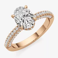 (F / Si2) Womens 2 CT. Lab Grown White Diamond 10K Gold Oval Side Stone Engagement Ring