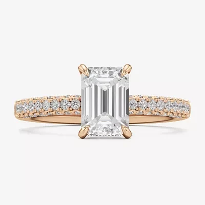 (F / Si2) Womens 2 CT. T.W. Lab Grown White Diamond 10K Rose Gold Side Stone Engagement Ring