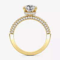 (F / Si2) Womens 2 CT. T.W. Lab Grown White Diamond 10K Gold Pear Side Stone Engagement Ring