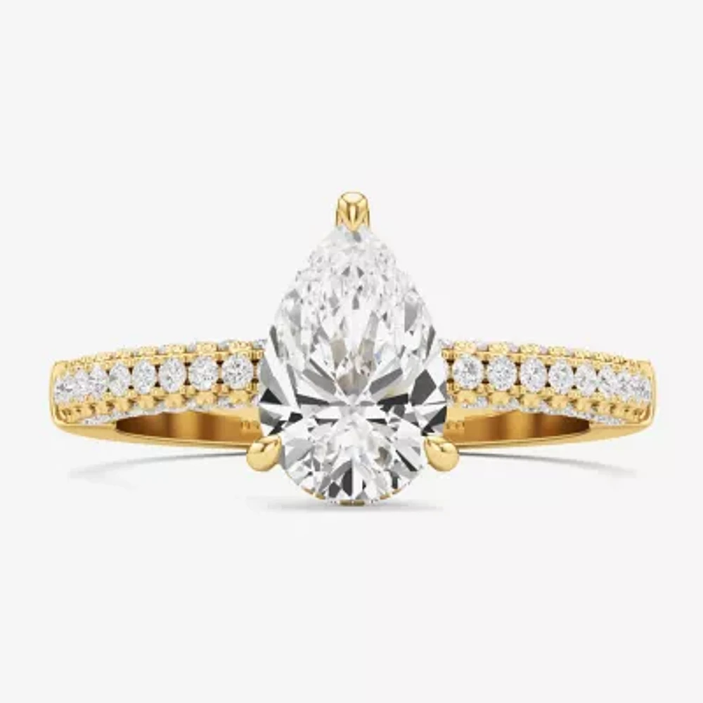 (F / Si2) Womens 2 CT. T.W. Lab Grown White Diamond 10K Gold Pear Side Stone Engagement Ring