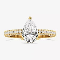 (F / Si2) Womens 2 CT. T.W. Lab Grown White Diamond 10K Gold Pear Side Stone Engagement Ring