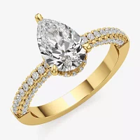 (F / Si2) Womens 2 CT. T.W. Lab Grown White Diamond 10K Gold Pear Side Stone Engagement Ring