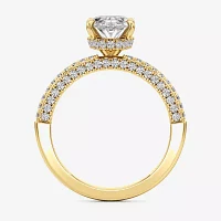 (F / Si2) Womens 2 CT. T.W. Lab Grown White Diamond 10K Gold Oval Side Stone Engagement Ring