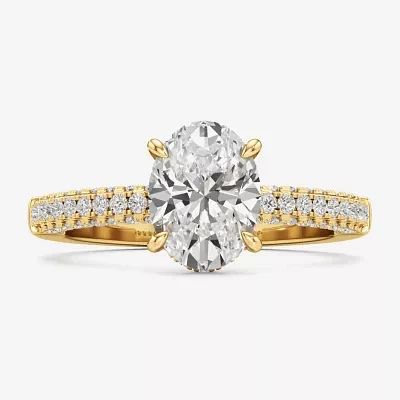 (F / Si2) Womens 2 CT. T.W. Lab Grown White Diamond 10K Gold Oval Side Stone Engagement Ring