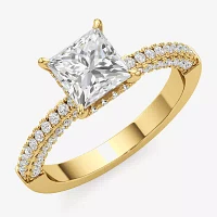 (F / Si2) Womens 2 CT. T.W. Lab Grown White Diamond 10K Gold Side Stone Engagement Ring