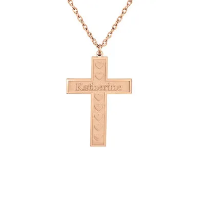 Personalized Womens 14K Gold Heart Cross Name Pendant Necklace