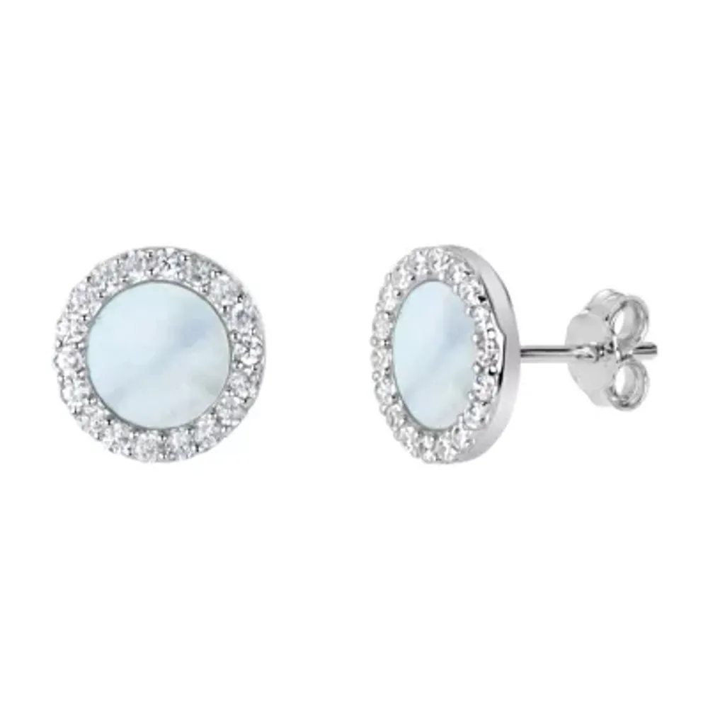 White Mother Of Pearl Sterling Silver 9mm Round Stud Earrings