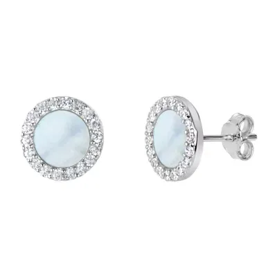 White Mother Of Pearl Sterling Silver 9mm Round Stud Earrings